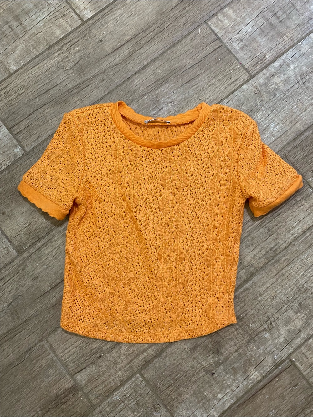Zara Orange Openwork Short-Sleeve Knit Top